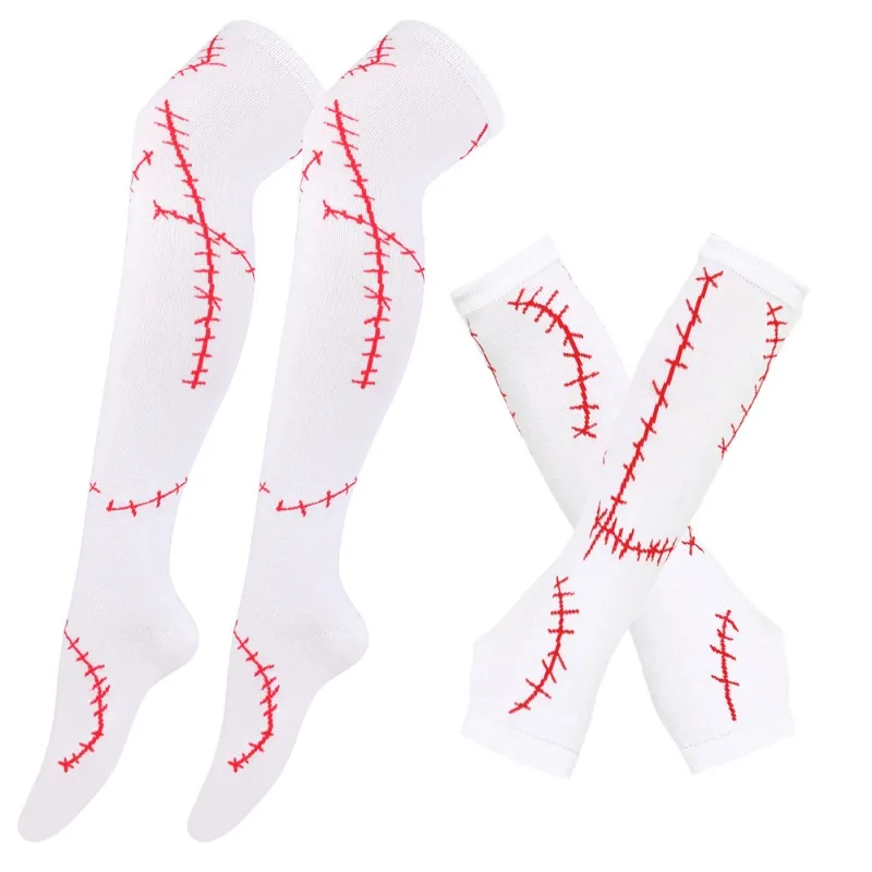 Costume de jeu d'halloween, bas de cuisse, accessoires imprimés de points de noël, chaussettes au-dessus du genou, gants, chaussettes, Costume