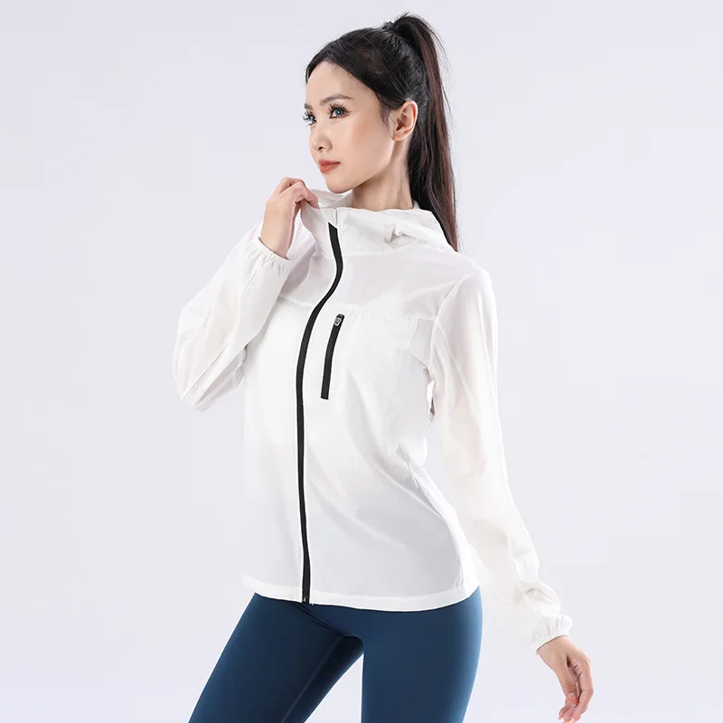 Summer Sport Hoodies Women Loose Yoga Sports Jackets Quick Dry Zipper Running Coat Outdoor Anti-UV Gym Fitness Hooded Top Female