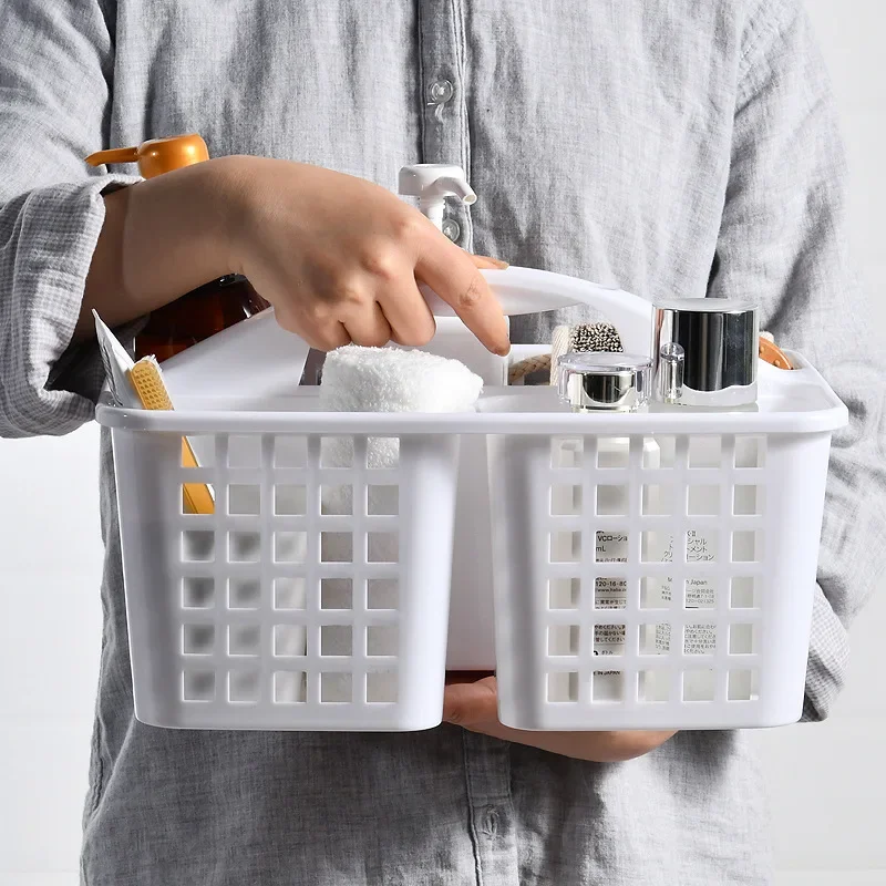 Plastic Shower Caddy Basket with Compartments Portable Cleaning Supply Storage Organizer Handle for College Dorm Bathroom