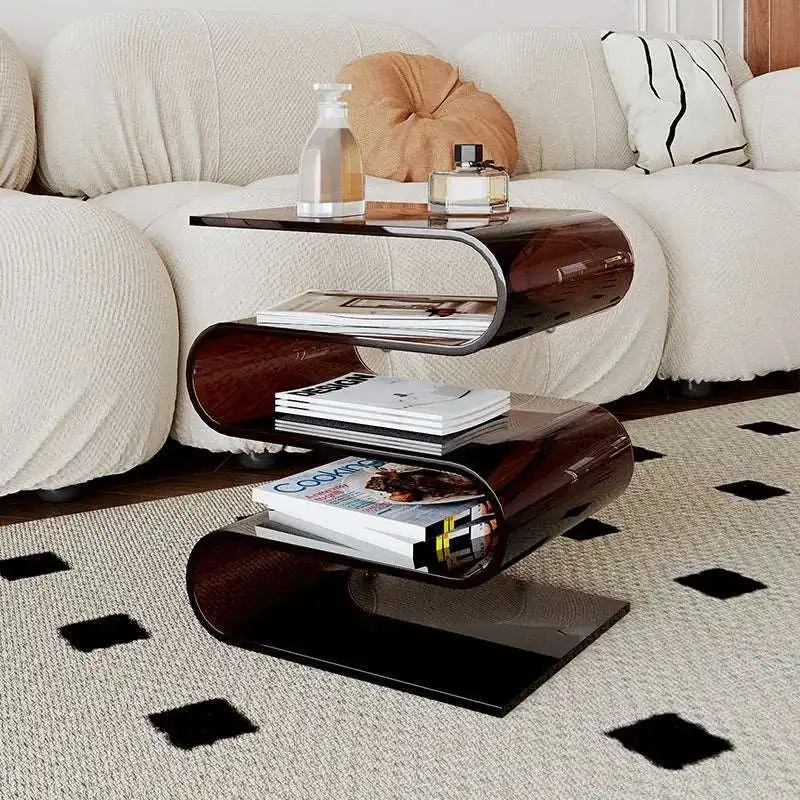 Mesa de Centro de Madeira Decorativa com Organizador de Livros e Armazenamento, Mesa de Centro Pequena para Canto de Corredor, Móveis para Sala