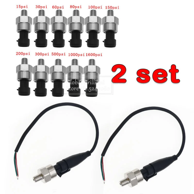 

2 Set DC 5V 1/8NPT Oil Fuel Gas Steel Air Pressure Transducer Transmitter Sensor 15/30/60/80/100/150/200/300/500/1000/1600Psi