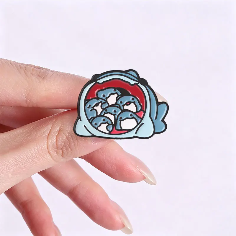 Niedliche Hai-Emaille-Abzeichen „Stay Positive“ Skelett-Cartoon-Pins Lustige Meeres-Tier-Metallbroschen Anstecknadel-Set Geschenk für Freunde – Detail 8