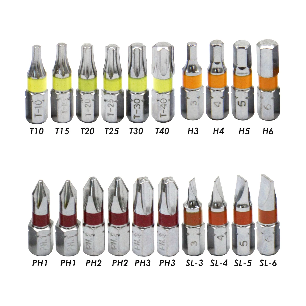 TASP 20pcs Colour Coded Screwdriver Bit Set Head PH Torx Flat Hex Head with Magnetic Holder & Storage Box - MSWB2025