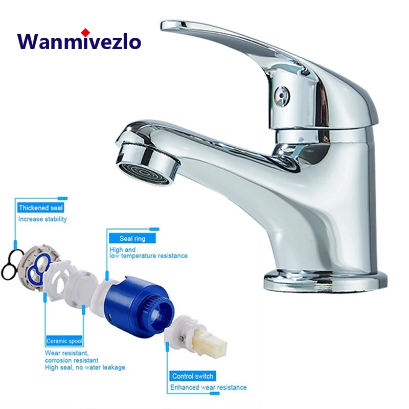 Wanmivezlo Chromed Bathroom Faucet Hot and Cold Water Basin Faucest Face Wash Tap Deck Mounted Basin Mixer Water Taps