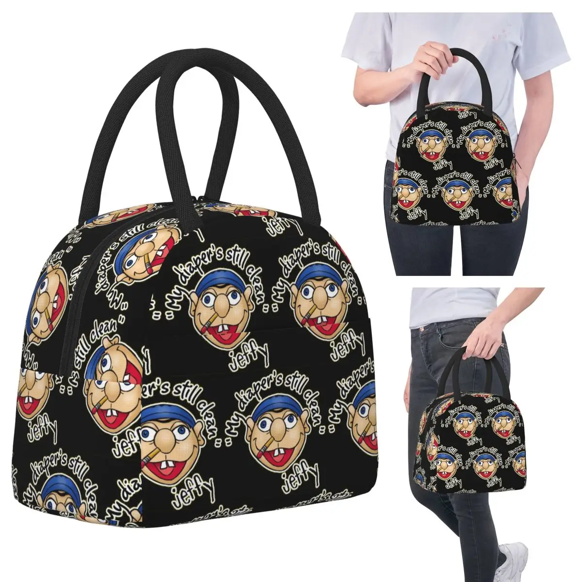 

Jeffy My Diaper's Still Clean SML Lunch Bags Insulated Bento Box Portable Lunch Tote Picnic Bags Cooler Bag for Woman School