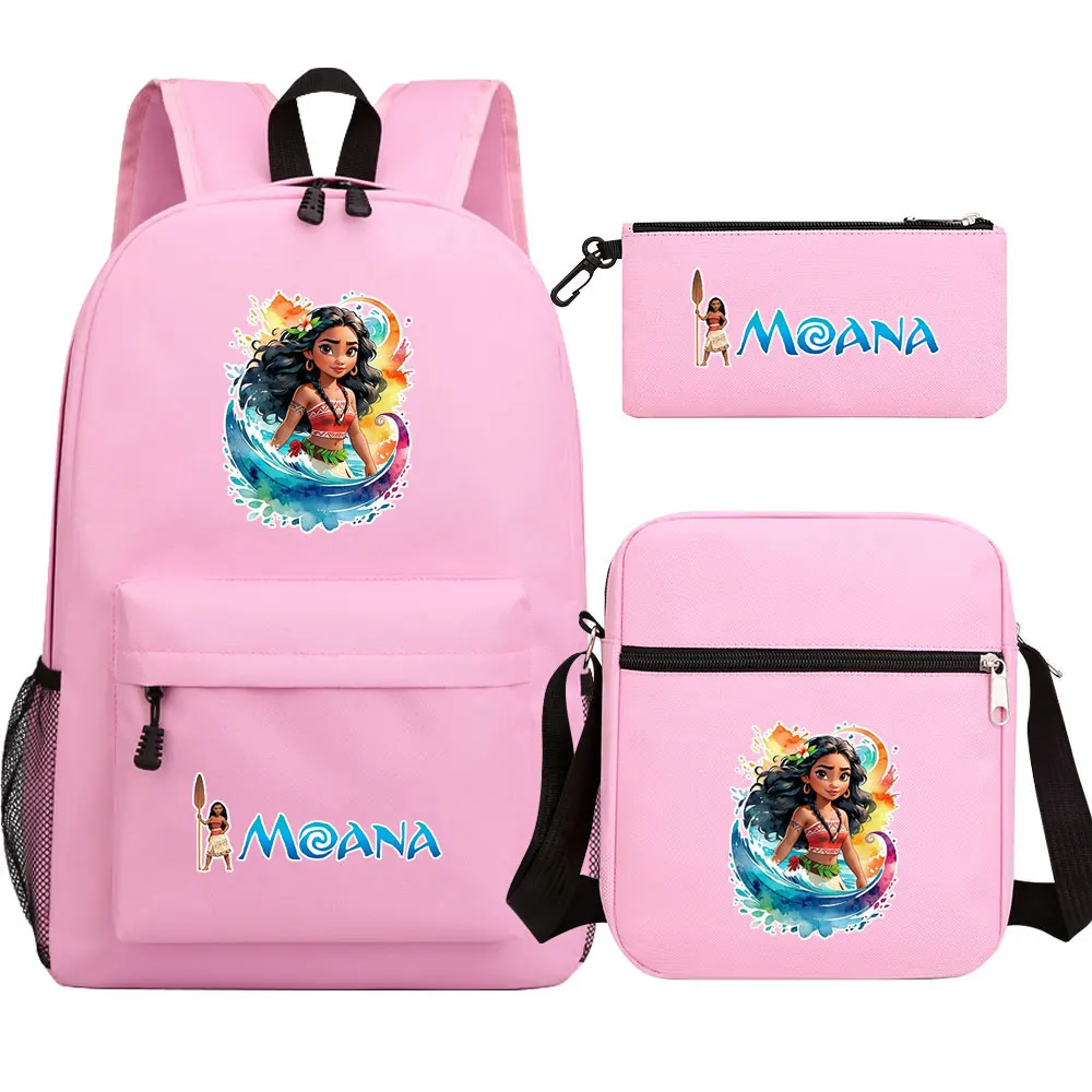 New Moana Princess 3Pcs Boys Girls Kids Back To School Book Bags, Student Backpack, Shoulder Bag Pencil Case For Men Women