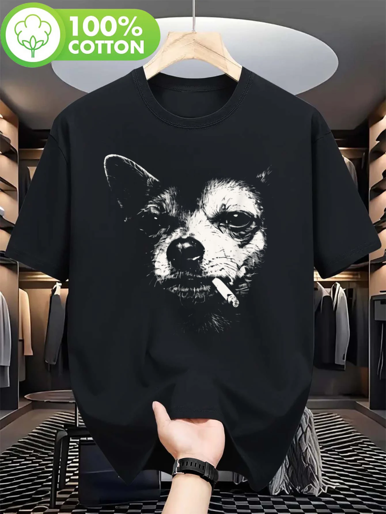 Dog Smoking Fun Long Hair CH Ó T-shirt, Couple Style | Trendy Top, Short Sleeve, Street Style Summer T-shirt Casual, Sports