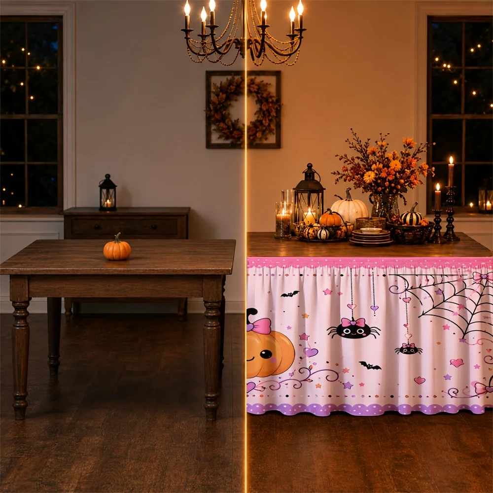 Party table skirt 1 piece  Halloween pumpkin spider  Suitable for birthday parties, baby gifts, wedding decorationsxzj