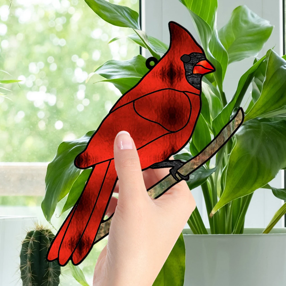 Cardinal Bird Pendant Decor Hanging Red Ornament Decorate Window Decoration Metal Wall Sculpture Crafts Acrylic Handicraft NEW