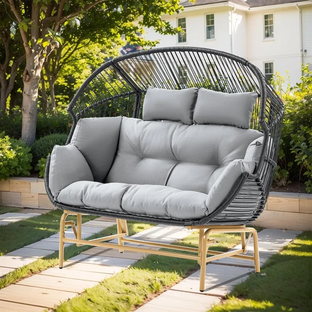 

Patio Chairs Outdoor Egg Chair - 2 Person Wicker Rocking Glider Chair Rattan Patio Lounge Rocker Chairs with Cushion and Pillow