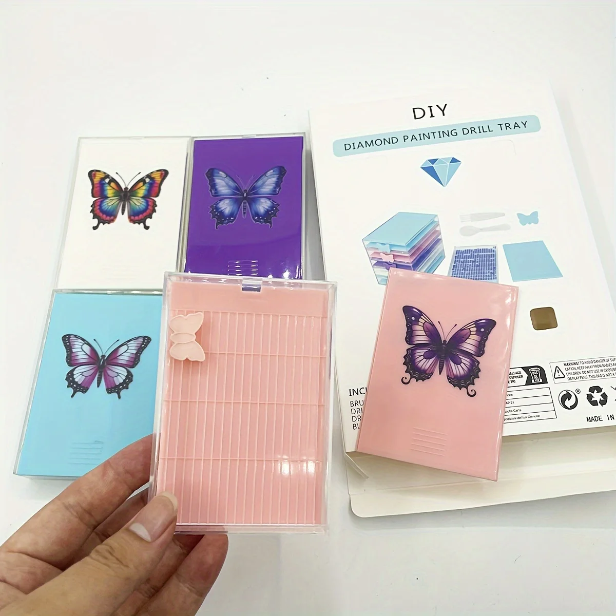 4pcs/Box Diamond Painting Tool Tray Kits Drill Box Butterfly Funnel Screen Drilling Disc Dividing  Pen Nail Art Beading Plates view 6