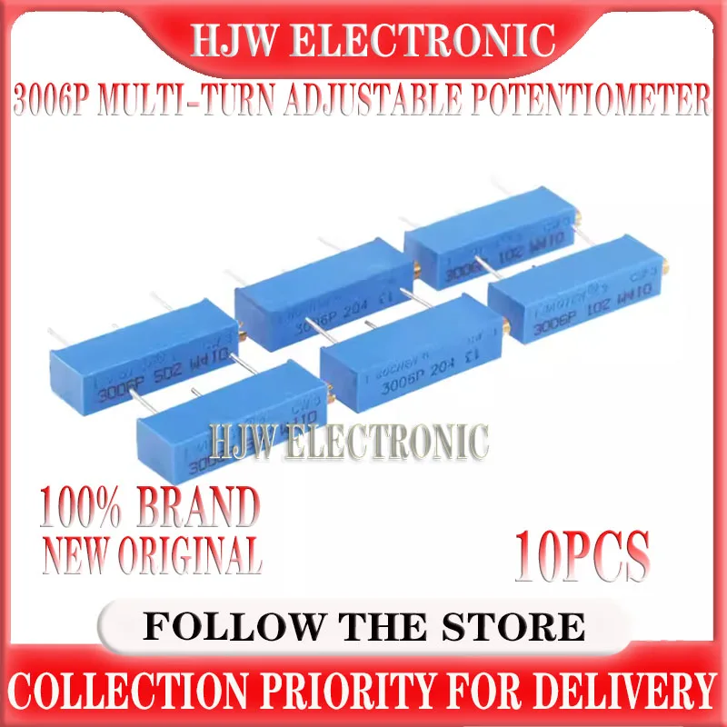 10pcs 3006p Multi-turn Adjustable Potentiometer 1k 2k 5k 10k 20k 50k 100k 200k 500k 100r 200r 500r 100 200 500 Ohm