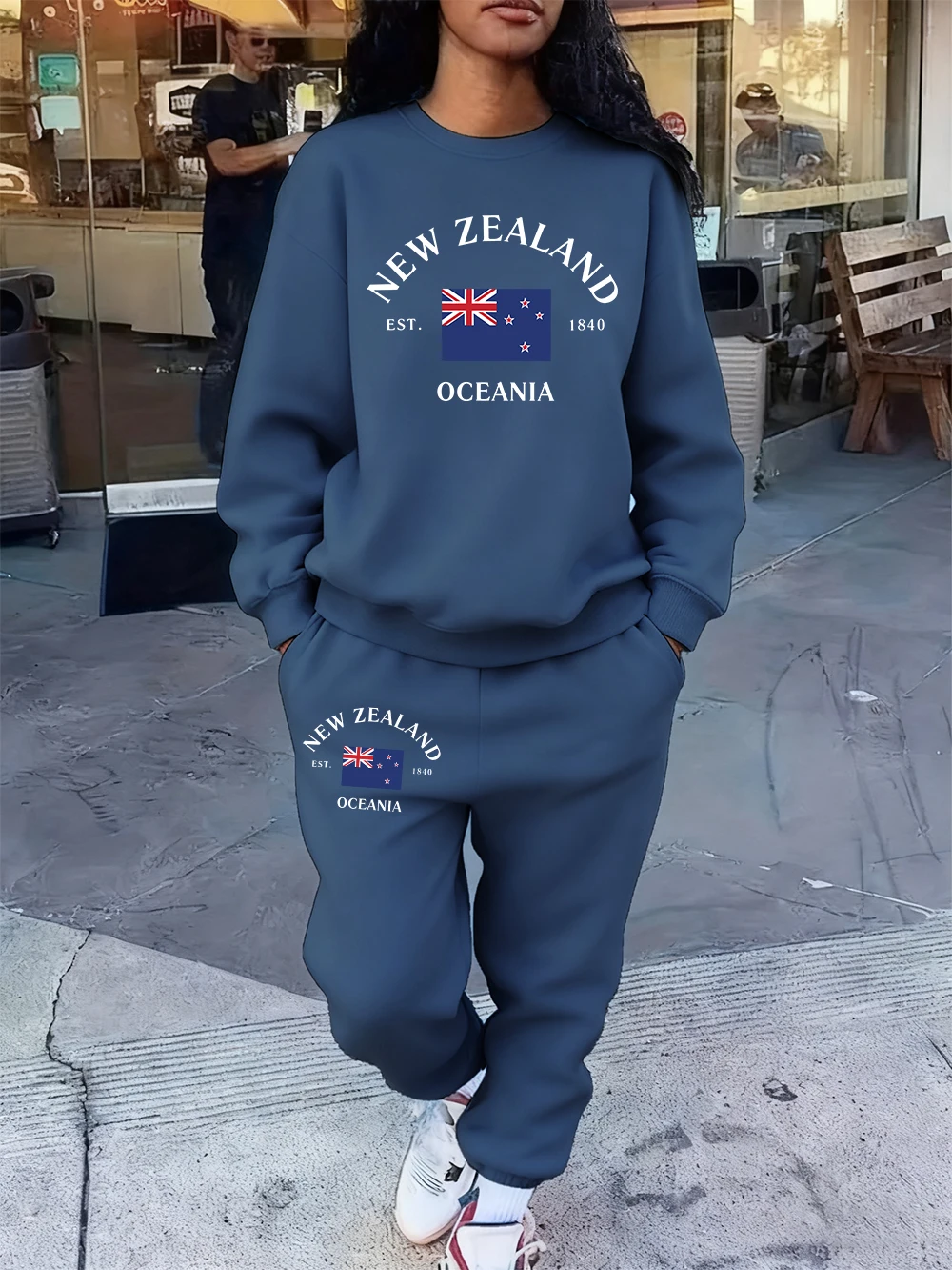 2 Pcs Hoodies Set Womens New Zealand Oceania Printing Sweatpants Sporty Loose Fleece Warm Jogging Pants Autumn Pocket Clothes