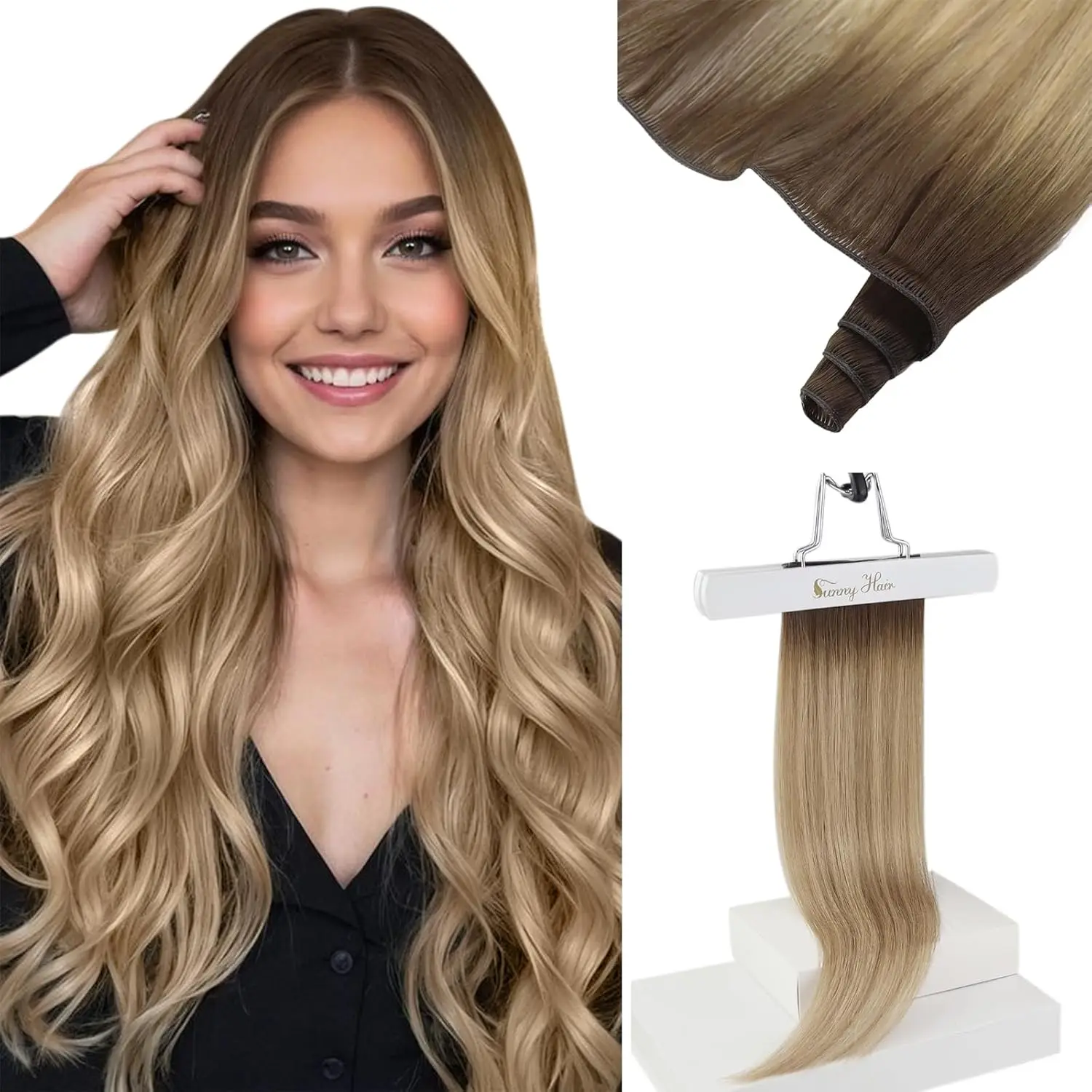 

VeSunny Hair Virgin Hair Genius Weft Hair Extensions Hair Real Human Hair Browen Balayage Color Nature Human Hair