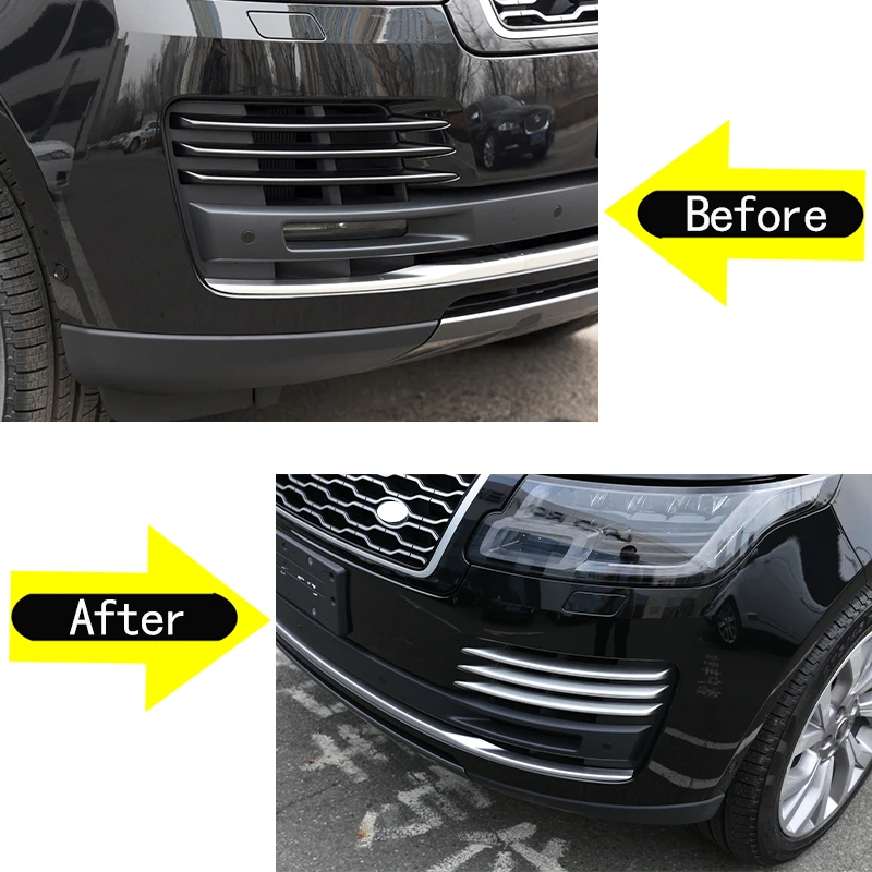 6pcs For Land Rover Range Rover Vogue 2018-2020 ABS Chrome Car Front Fog Lamp Grille Strip Decorative Sticker Car Accessories