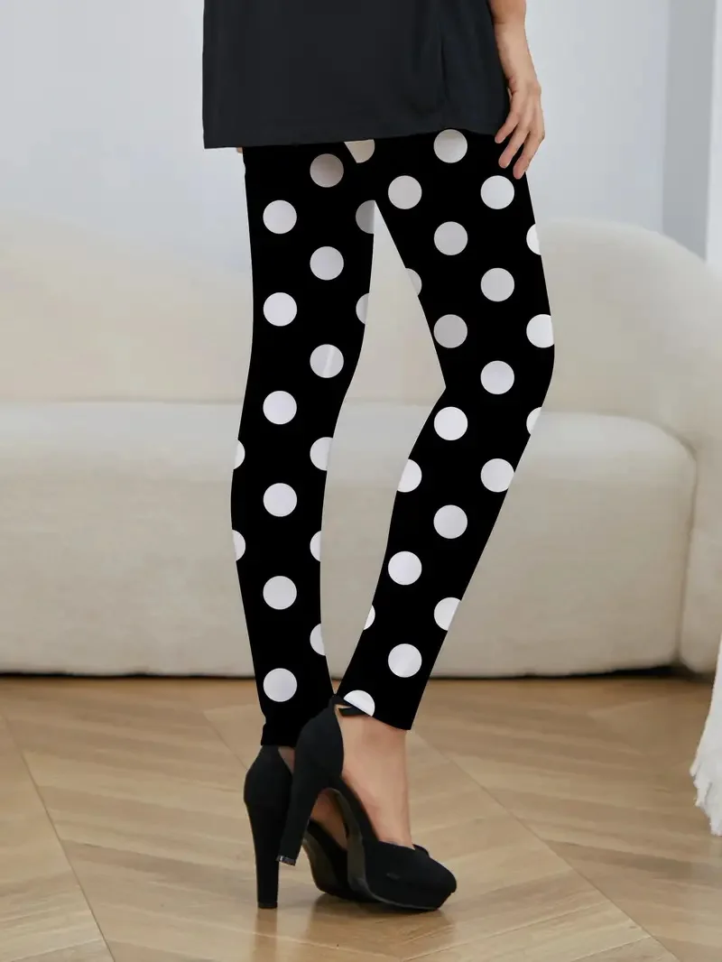 Classic polka dot print elastic elastic waist slim-fit hip lift leggings women wear every day