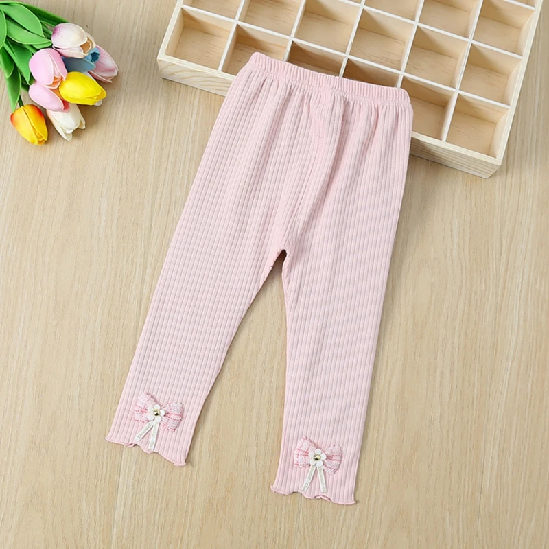 Spring Baby Boys Girls Pants with Bowknot Newborn Girl Leggings Tights Cotton Stretch Kids Children Knitting Trousers 2-5Years