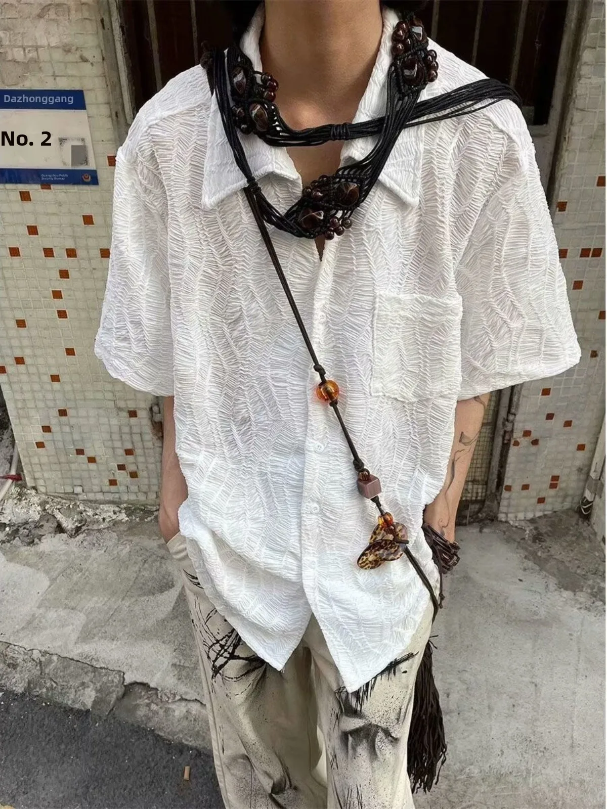 Premium Cuban Collar Shirt Men's Summer Thin Short Sleeve Embroidered Iron-Free Fashionable Casual Shirt Youth Popular Loose Fit