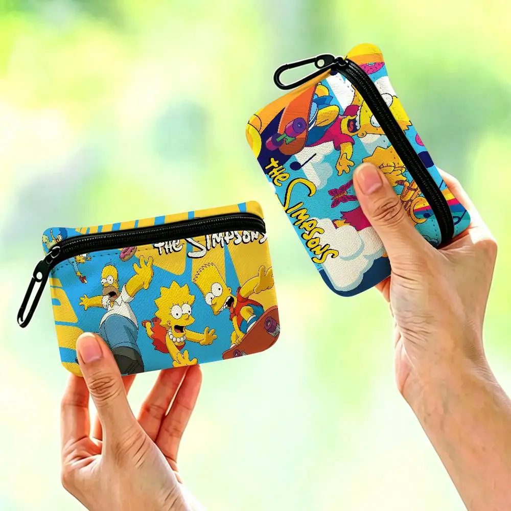 Cartoon The S-Simpsons Lightweight Oxford Fabric Coin Purse Carabiner Hook Design Mini Card Key Organizer Bag