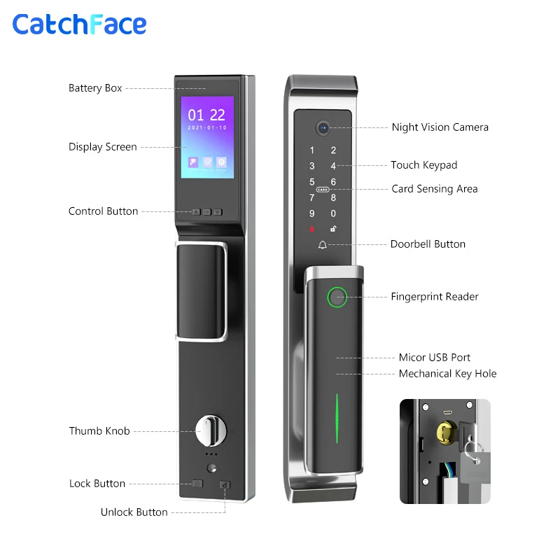 Camera TTLock Fully Automatic Electronic Fingerprint Front Door Security Lock Buletooth Digit Door Lock Viewer Doorbell