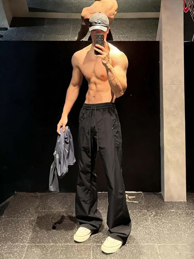 

Брюки для фитнеса в американском стиле, быстросохнущие, с зауженным кроем, мужские, летние, тонкие, для работы на открытом воздухе, мягкие, прямые брюки