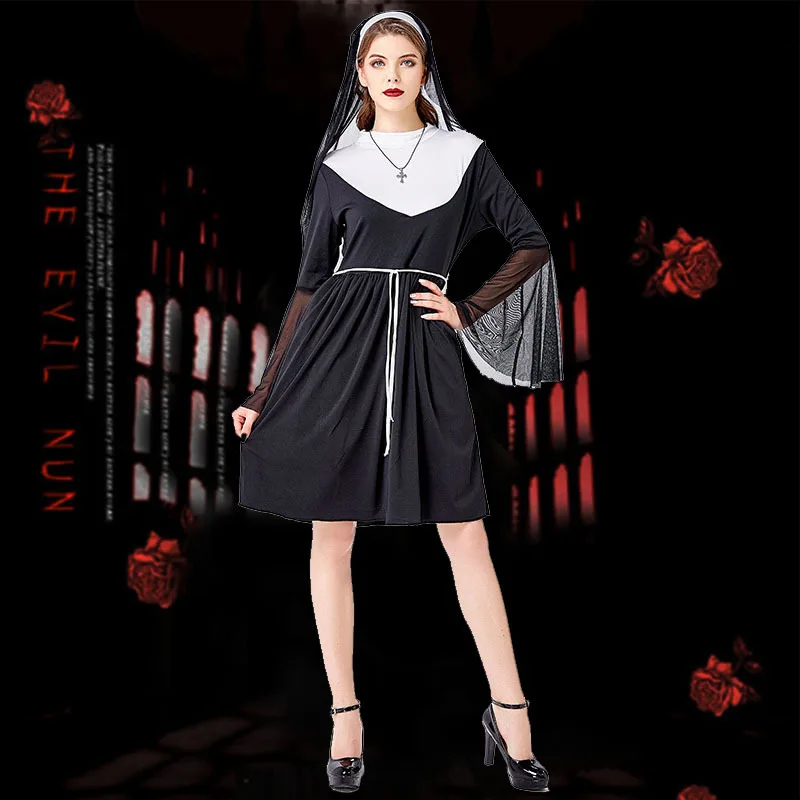 

New XL Church Mother Mary Nun Costume Halloween Role-playing Stage Performance Clothes Traditional Chinese Ethnic Women's Fas...