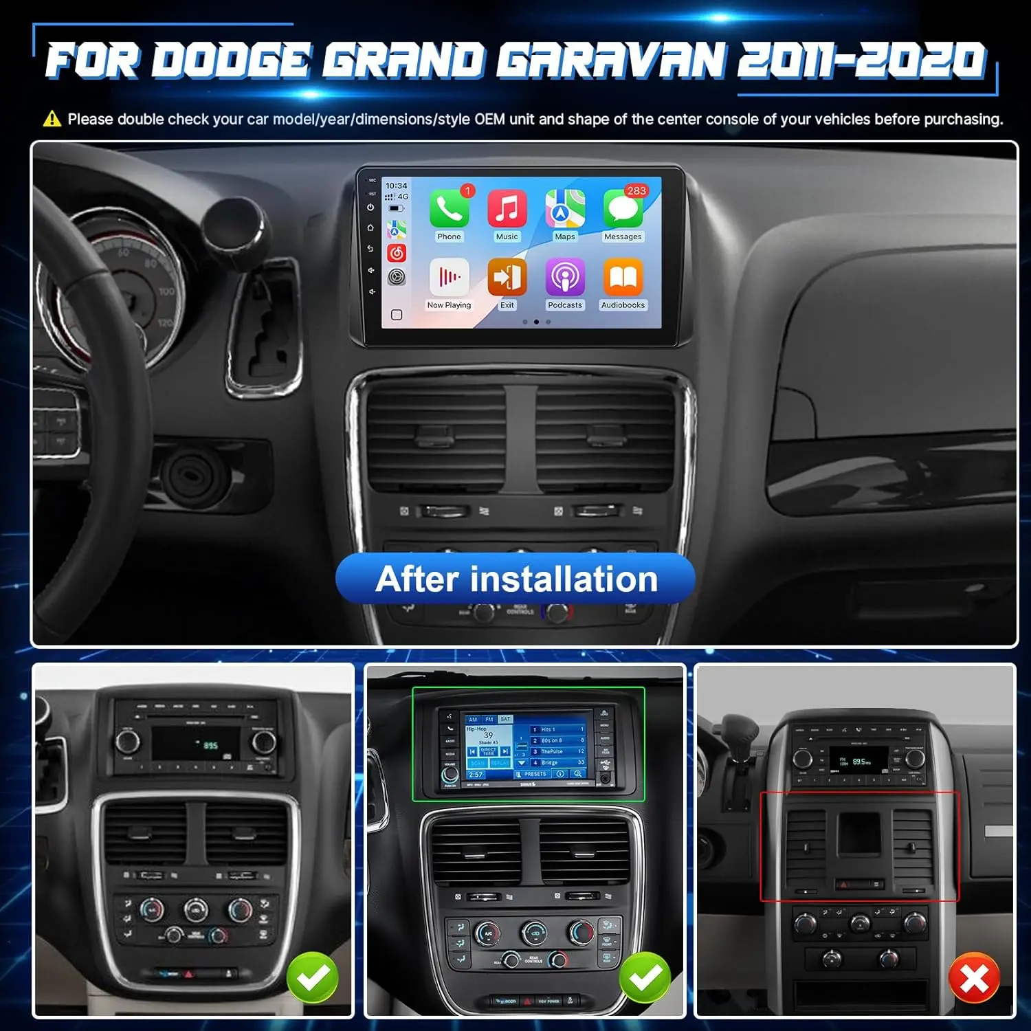 ستيريو سيارة أندرويد لسيارة دودج جراند كارافان 2011-2020، كرايسلر تاون آند كونتري 2011-2016، شاشة لمس 9 بوصة GPS، CarPlay، Android A