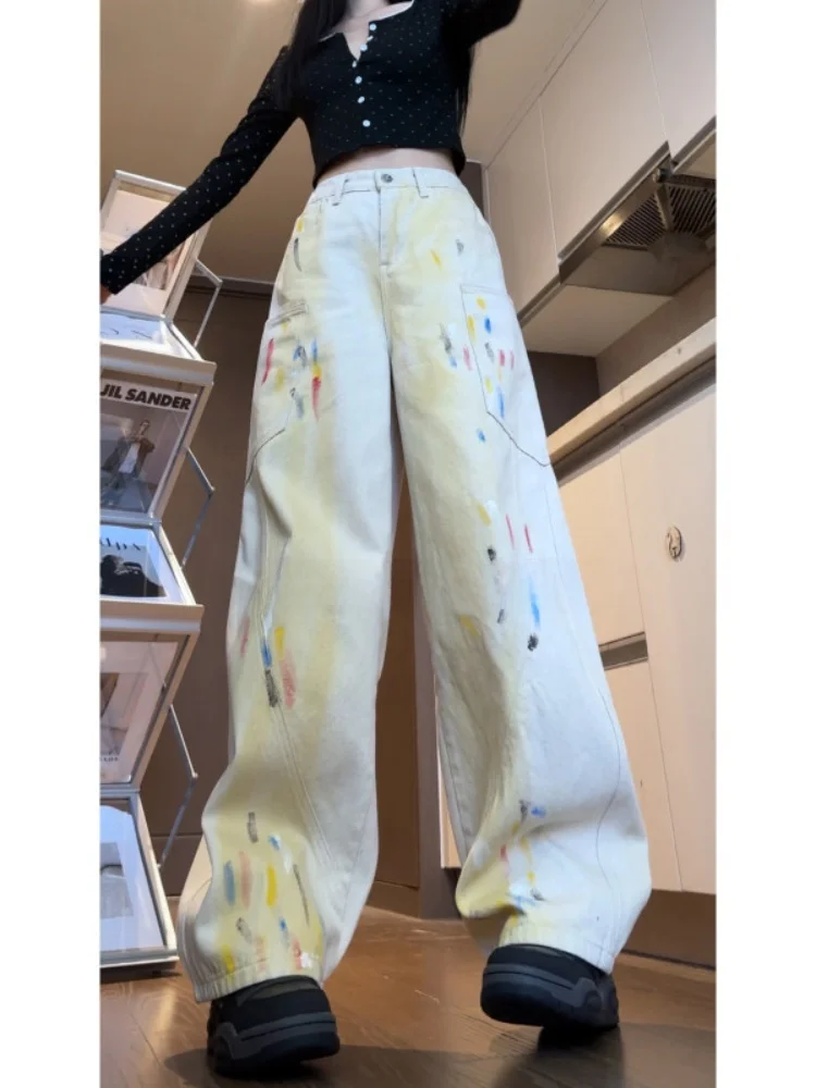 

Knife Pattern Straight Leg Jeans Men's Spring Autumn Trendy High Street American Sle Long Pants Wide Leg Jeans