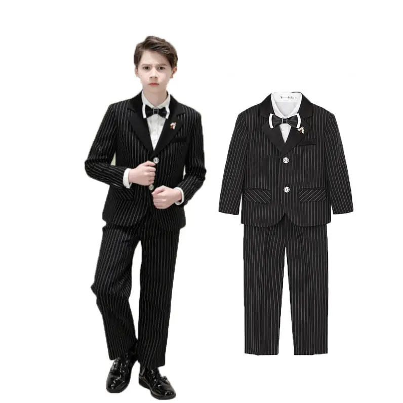 

Костюм для мальчиков-подростков (90-170 см) из 4 предметов: куртка, брюки, галстук-бабочка, брошь. Полосатый комплект для детей на весну. Нарядный костюм для свадьбы, дня рождения, вечеринки.