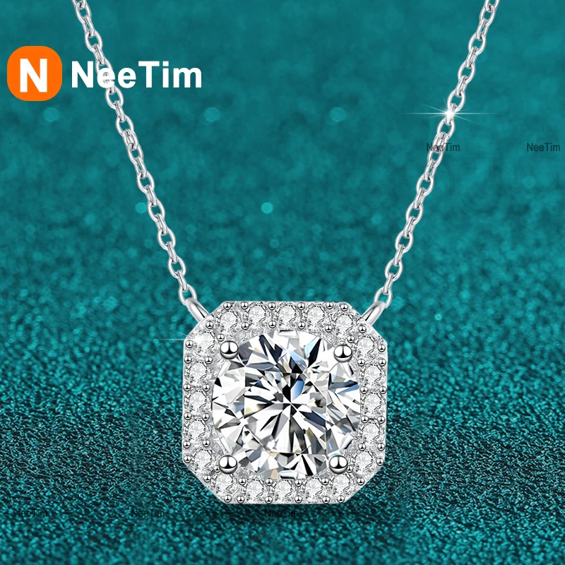 NeeTim 2ct Moissanite Necklace for Women s925 Sterling Silver with 18k Gold Plated Necklaces Bridal Neck Chain Wedding Jewelry