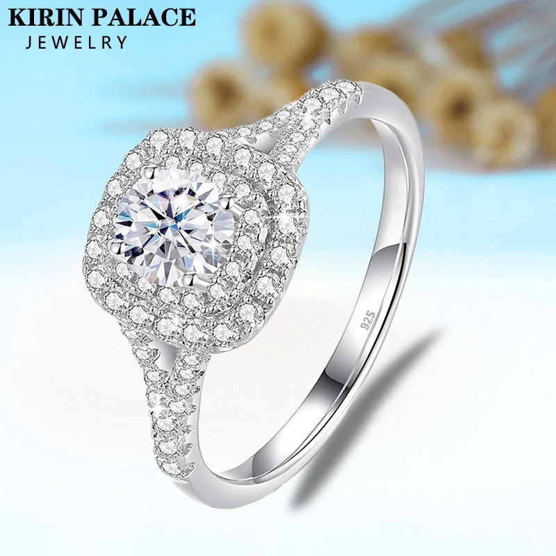 

Kirin Palace 0.6ct D Color Moissanite Halo Engagement Wedding Ring With GRA Cer 925 Sterling Silver Rings For Women Jewelry