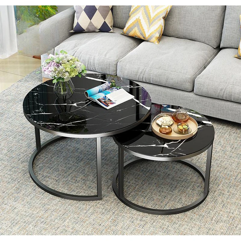 Tempered Glass Round Coffee Table for Living Room 2 in 1 Combination Cafe Table Easy Assembly Center Table Stolik Kawowy