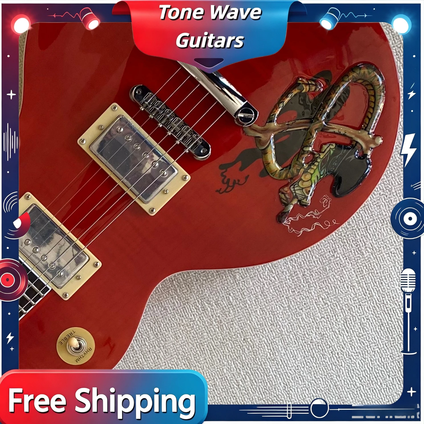 LPY Electric Guitar Red Tiger Pattern Three-dimensional Snake Pattern Hand Drawn Shell Inlay Art Fingerboard Free Shipping