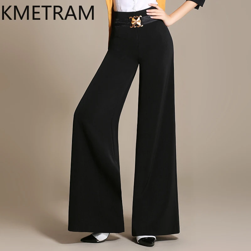 

KMETRAM Genuine Sheepskin Leather Pants Womens Spring Autumn Clothes Wide Leg Pants Women High Waisted Flared Trousers 2024