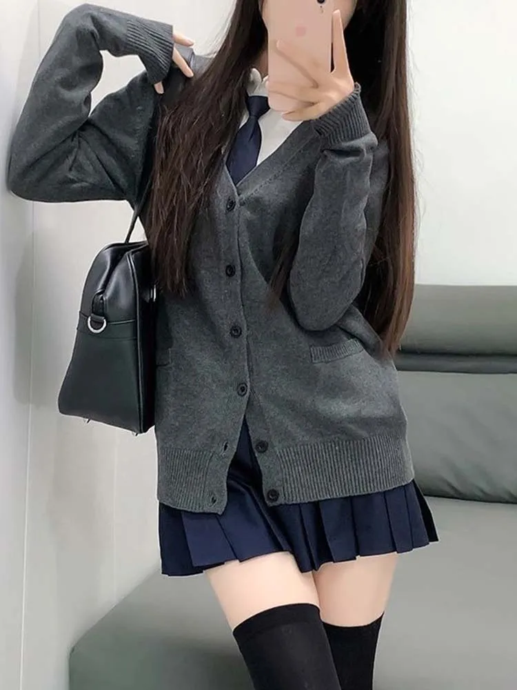 Pink Blue Black Cute Jk Sweater Knitted Cardigan Female Original Japanese Jacket Uniform School Supply Feeling Lazy Style