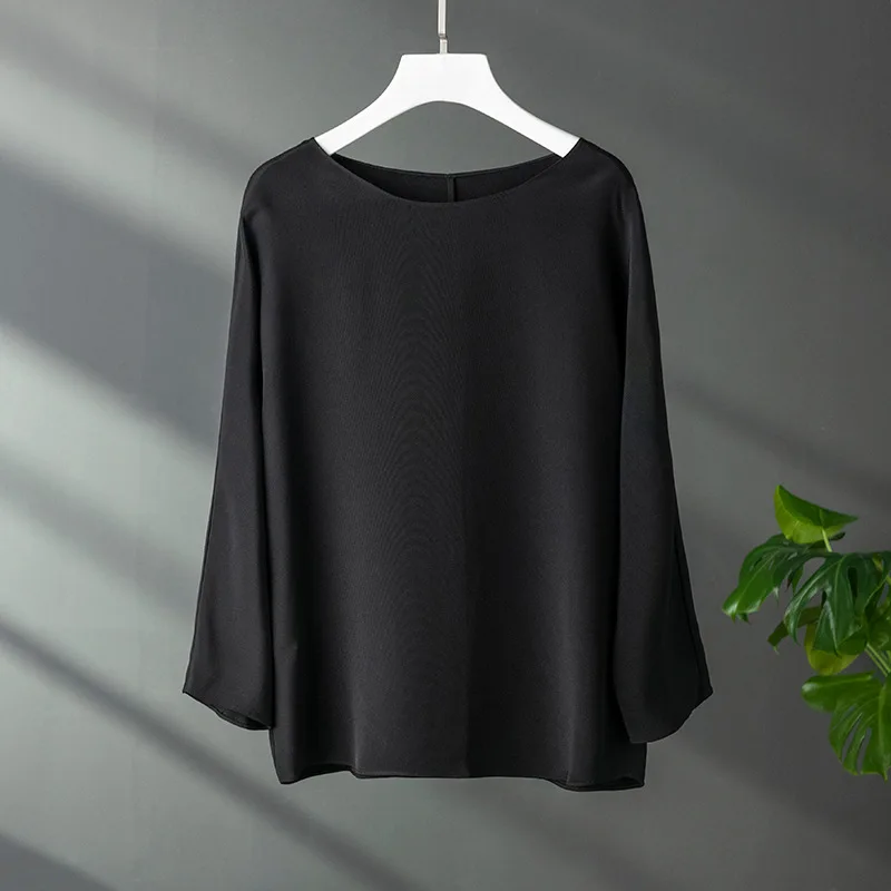 Koszulka Birdtree 6A 30MM 100% Prawdziwy Jedwab Damska, Gruba, z Krepy, Jednolity Kolor, Grube Bluzki, T-shirty, Lato, Wiosna T36901QC — zdjęcie 3