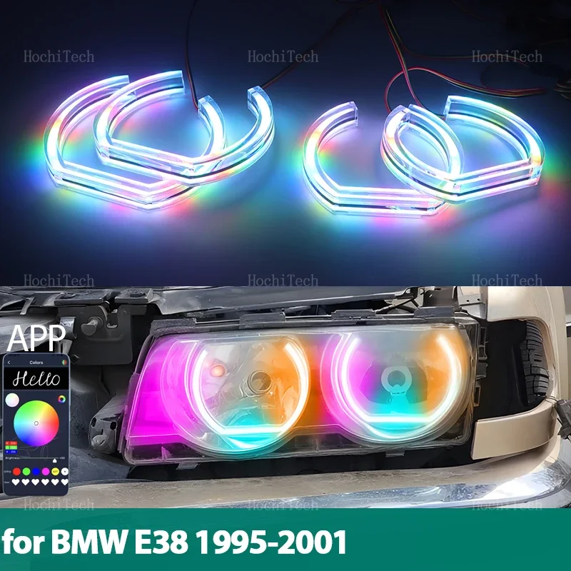 

For BMW 7 Series E38 1995-2001 XENON Headlight Dynamic LED Ring Angel Eyes Phone APP control remote flashing Rings
