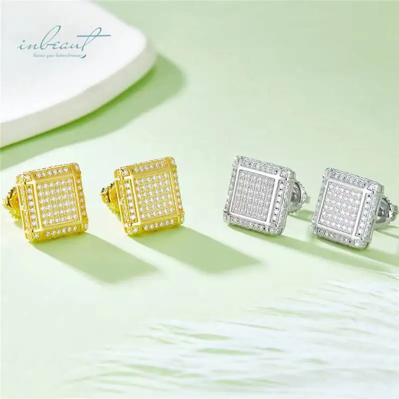 925 Sterling Silver Micro-Color Test Past Square Shape Stud Earrings Brilliant Cut Moissanite for Men and Women
