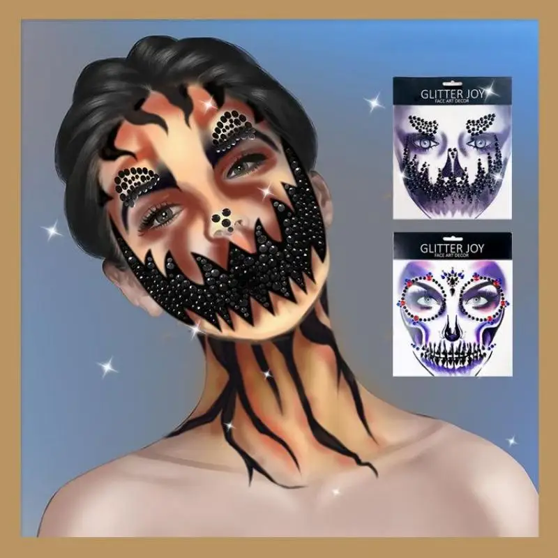 Funny Clown Halloween Terror Grimace 3D Crystal Stickers Cosplay Horror Face Decorations Acrylic Drill Temporary Tattoo Stickers