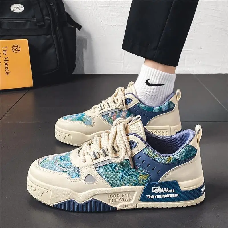 

Men's Spring New Style Breathable Canvas Shoes Sports Thick Bottom Dad Trendy White Board Shoes Low Cut Synthetic Leather Rub...