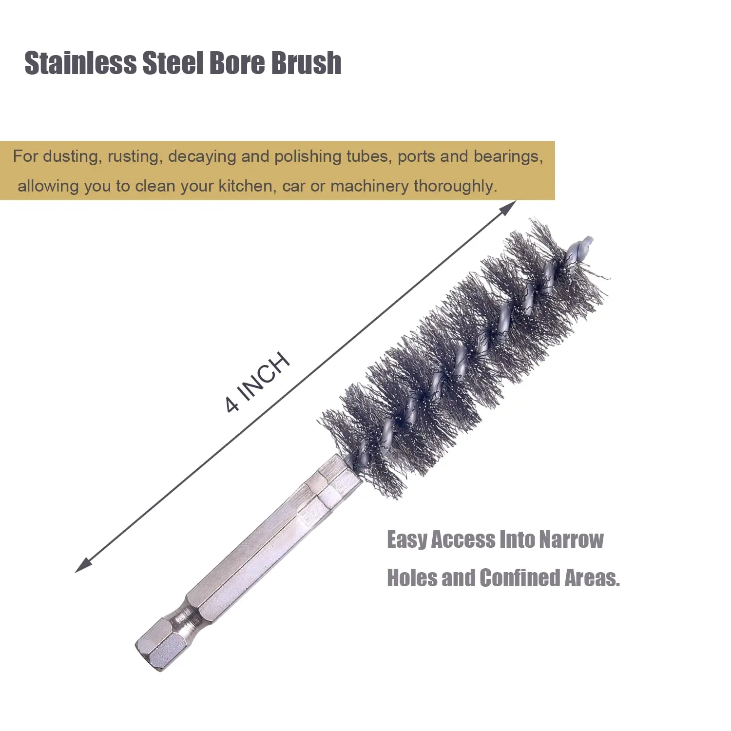 10 Pcs Wire Brush Set, Bore Brush Set with 1/4 Inch Hex Shank, Power Drill Attachments for Rust Polish & Tube Cleaning