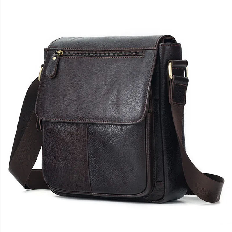 Bolso de hombro con solapa de cuero genuino para hombre, bandolera vintage de cuero de vaca, bolso de mensajero masculino de gran capacidad