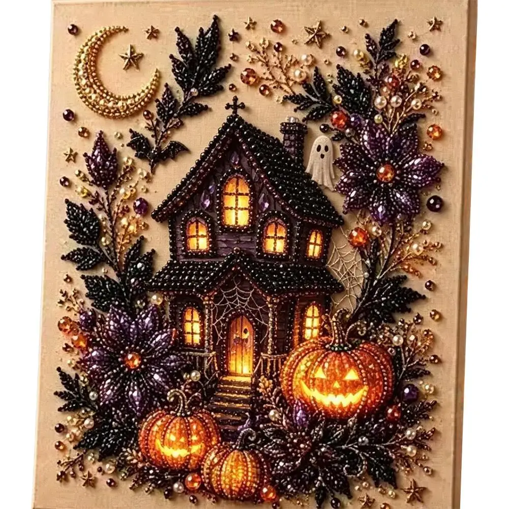 Halloween Geist & Kürbis 3D Perlenkunst DIY-Set 3D Perlenmosaik Bastelset Niedliche Schwarze Katze Geist Kürbis Leinwandkunst Heimdekoration – Detail 6