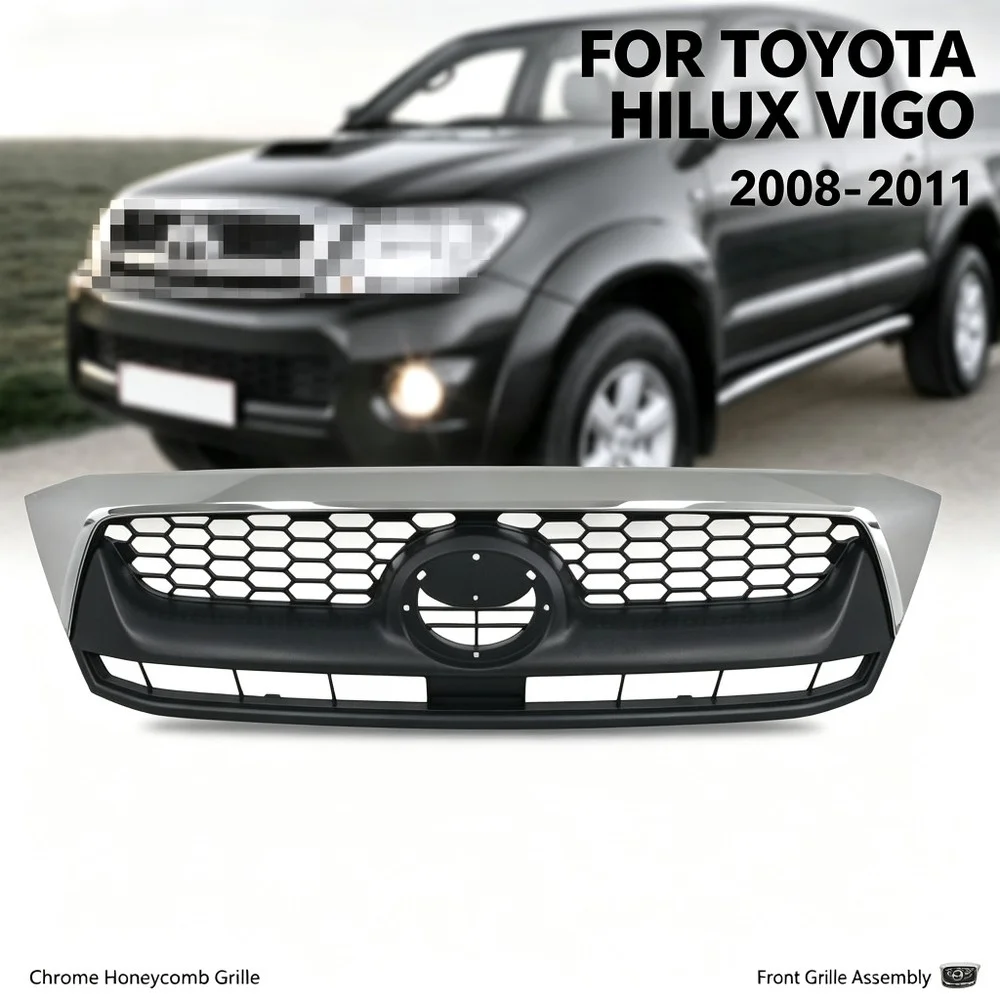 53111-0K200 Przednia kratka chłodnicy do Toyota Hilux Vigo 2008 2009 2010 2011 Chromowana kratka z siatką w kształcie plastra miodu, zespół kratki zderzaka