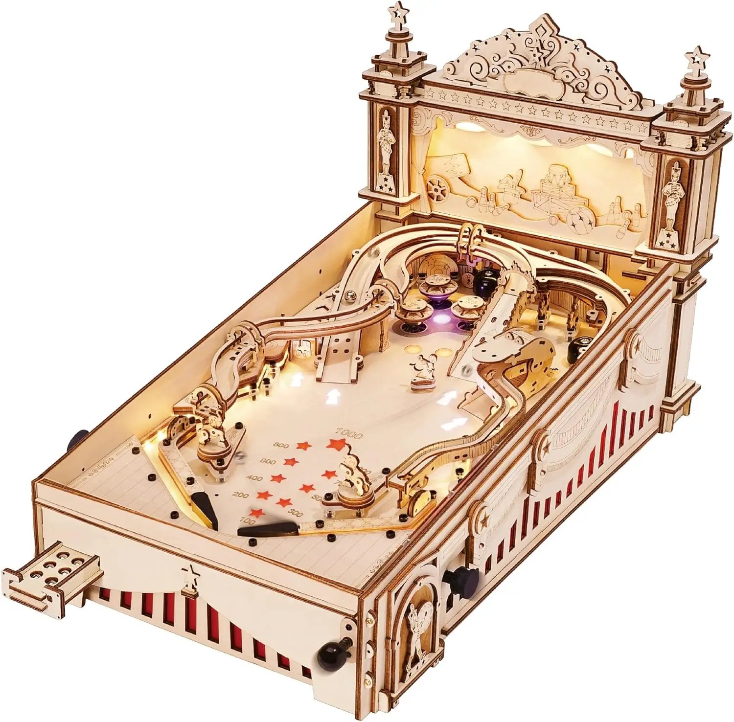Wooden Puzzles 3D Pinball Machine Mechanical Model Wooden 3D Puzzles for Adults DIY Pinball Game Wooden Puzzle-Model Building Ki
