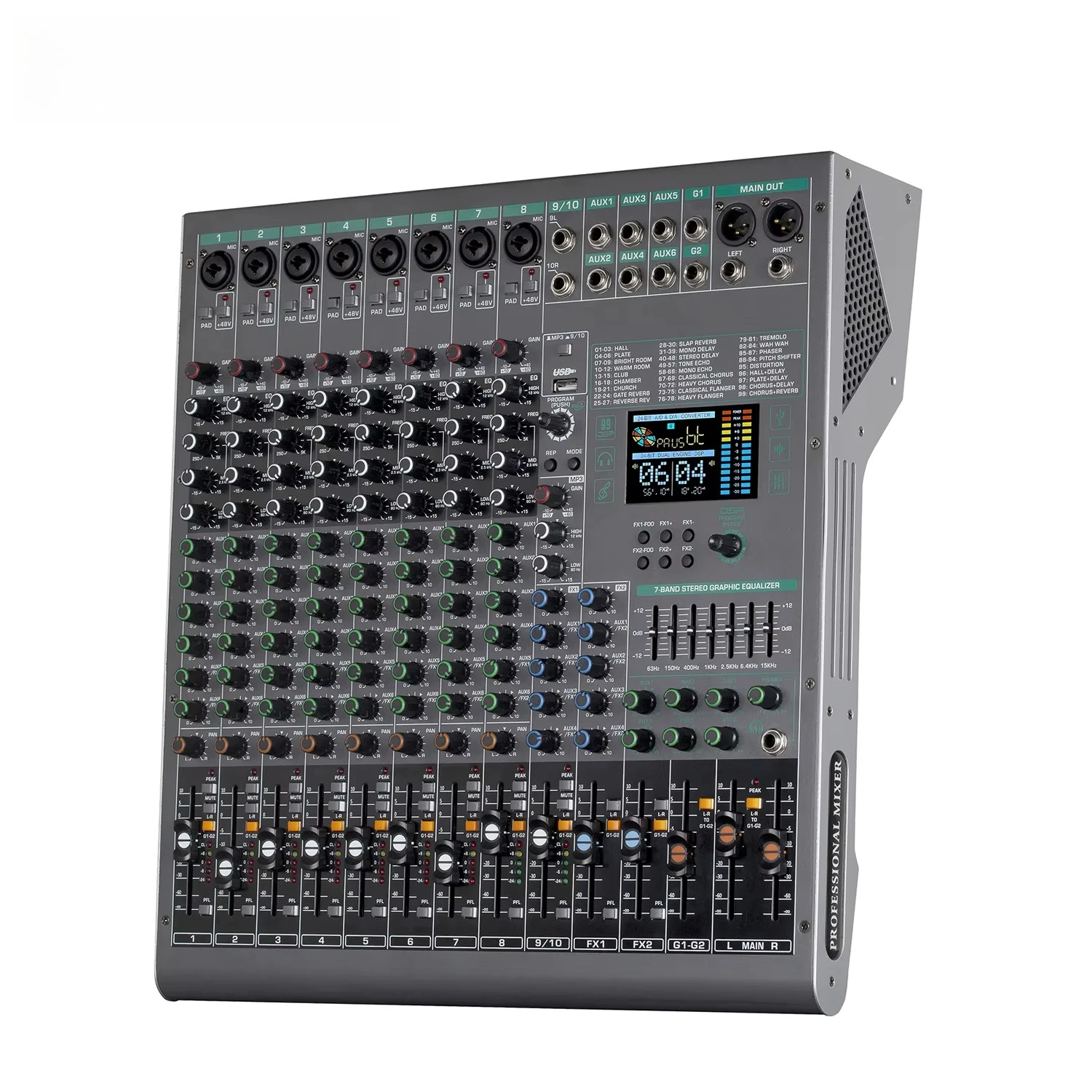 GAX-DM10 Latest Design 10-channel Stage Professional Mixing Console Audio Mixer Sound Controller 6 Aux Group 7-band EQ 99DSP