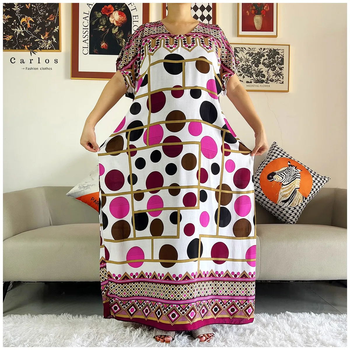 New Style Short Sleeve 2 Pieces African Dashiki Floral Printing Loose Cotton Caftan Lady Summer Maxi Casual Dresses Vestidos