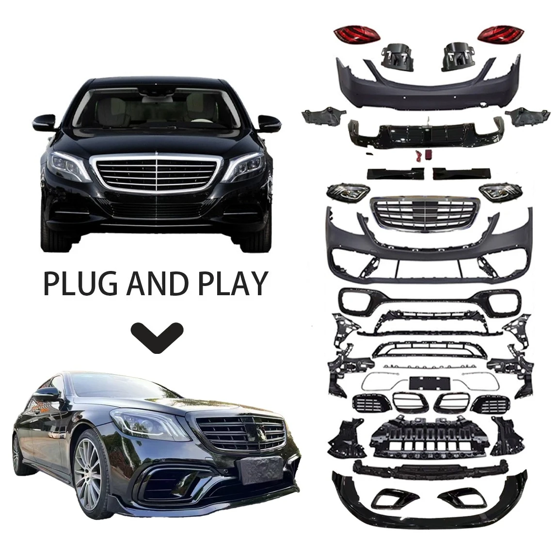 Auto Modification Conversion Body Kit for Mercedes-Benz S  W222 2014-2017 Upgrade to 2018 S63 AMG Barbus Car Bumper Assembly