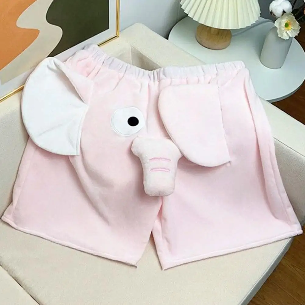 Elephant Lounge Pyjama Shorts 3D Ears Women Men Couple Trunks Cartoon Loose Casual Plush Sleepwear Shorts Couple Pyjama Shorts