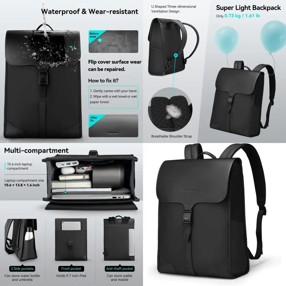 

15.6 Men's Slim Laptop Backpack: High-Tech Magnetic Closure, Waterproof, Stylish Casual Bag for Work & Daily Use